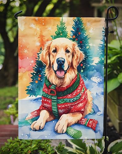 Miniatura 3 de Caroline's Treasures DAC3478GF Bandera de jardín de Navidad Golden Retriever - Bandera decorativa para patio exterior, obras de arte de patio,