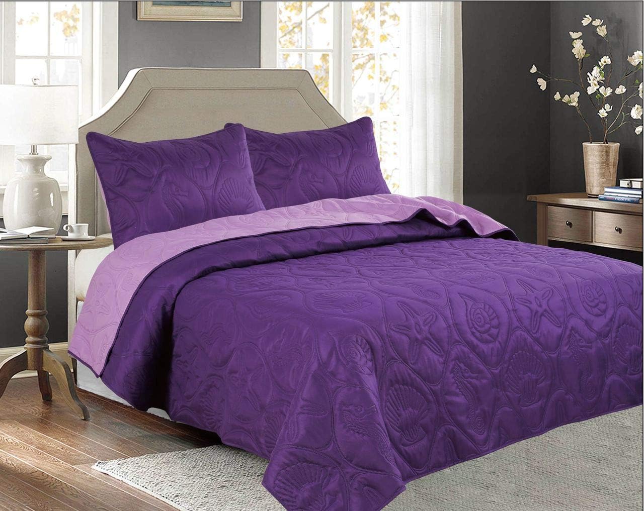 Legacy Decor 3 PCS Bedspread Quilt Coverlet Pinsonic Finish All Season Oversized Queen Brown Color