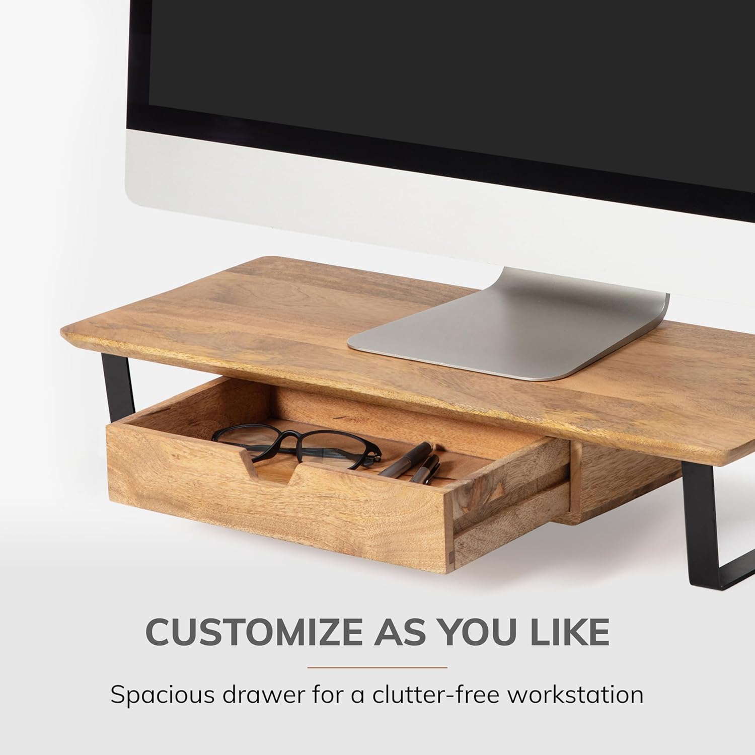 Anji Mountain Monitor Stand - Desktop Organizer & Laptop Riser, Ergonomic Monitor Riser, Space-Saving Monitor Stand for Desk, Durable Construction, Easy Assembly, Ideal for Home & Office,Natural