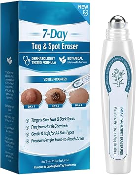 Picdo Skin Tag Remover Gel, 7-Day Spot and Tag Eraser Rollerball for Warts, Moles, Age Spots, All Skin Types, 15ml 1Pcs