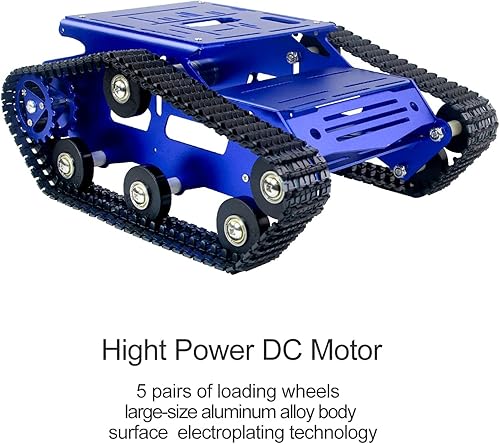 Miniatura 40 de Kit de chasis de coche robot inteligente, chasis de tanque grande de aleación de aluminio, con motores de 2WD para Arduino/Raspberry Pi DIY RC Negro