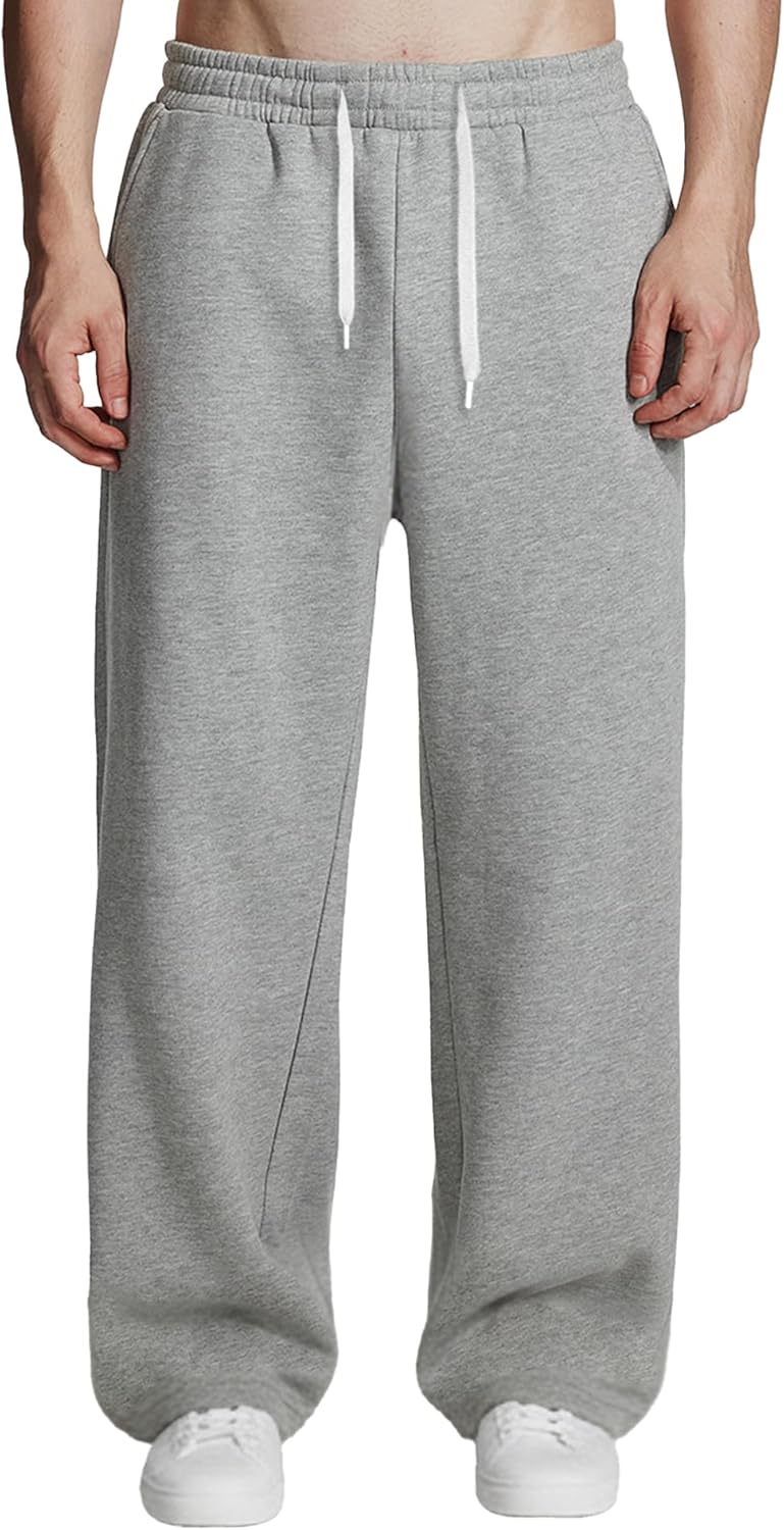 Susclude Mens Fleece Lined Baggy Sweatpants Wide Leg Mediumweight Comfy Lounge Slacks Loose Fit Track Pants Spring