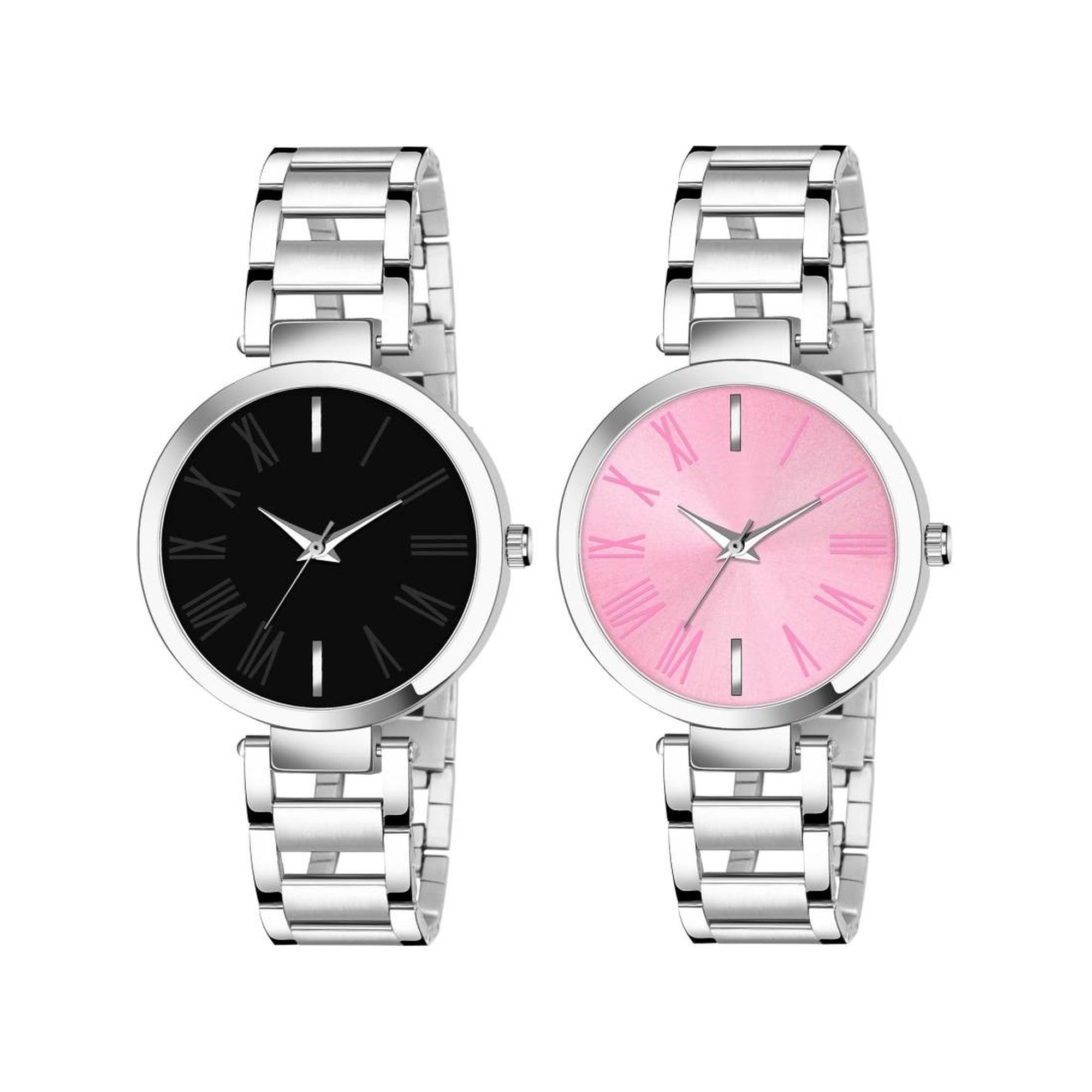 Trendyaddy Pack of 2 Unisex Stainless Steel Watch Strap Round Dial Silver Analog Quartz Watch - Gift for Birthday, Rakshabandhan and Other Festive Gifts[ANG-TA-071] (B0CDXR947H) Amazon Price History, Amazon Price Tracker