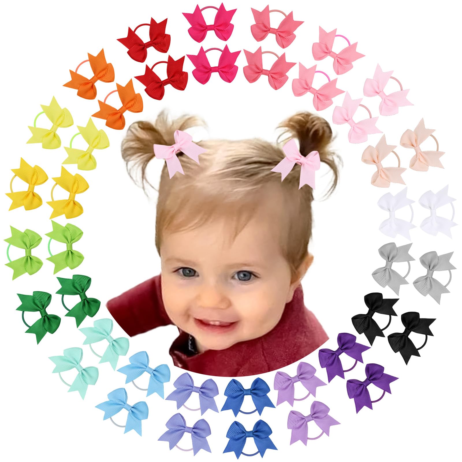 vobobe 40 Stück 5,1 cm Baby-Haargummis, Kleinkind-Haargummis mit Schleifen, elastische Pferdeschwanz-Halter, klein, für Babys, Mädchen, Kleinkinder (Baby-Haargummis A)