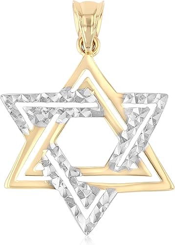 Ioka - Colgante mediano con dije de estrella de David de oro de dos tonos de 14 quilates para collar o cadena, Metal