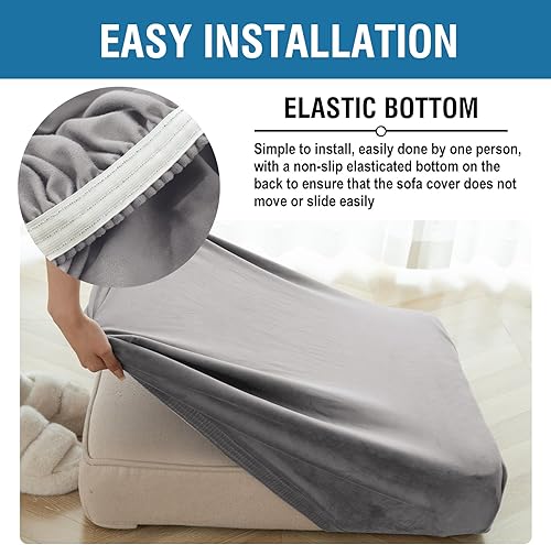 Miniatura 6 de Funda de cojín de terciopelo elástico para sofá, 3 piezas, funda elástica lavable para asiento o respaldo, fundas de asiento para sofá (gris)