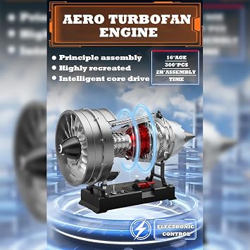ENGINEMECH DM121 Turbofan Engine Model Kit, 300+ PCS Metal DIY Jet Engine, Dual-Spool High Bypass Ratio, 1/12 Scale Electric-Powered STEM Education Model for Aviation Collectors