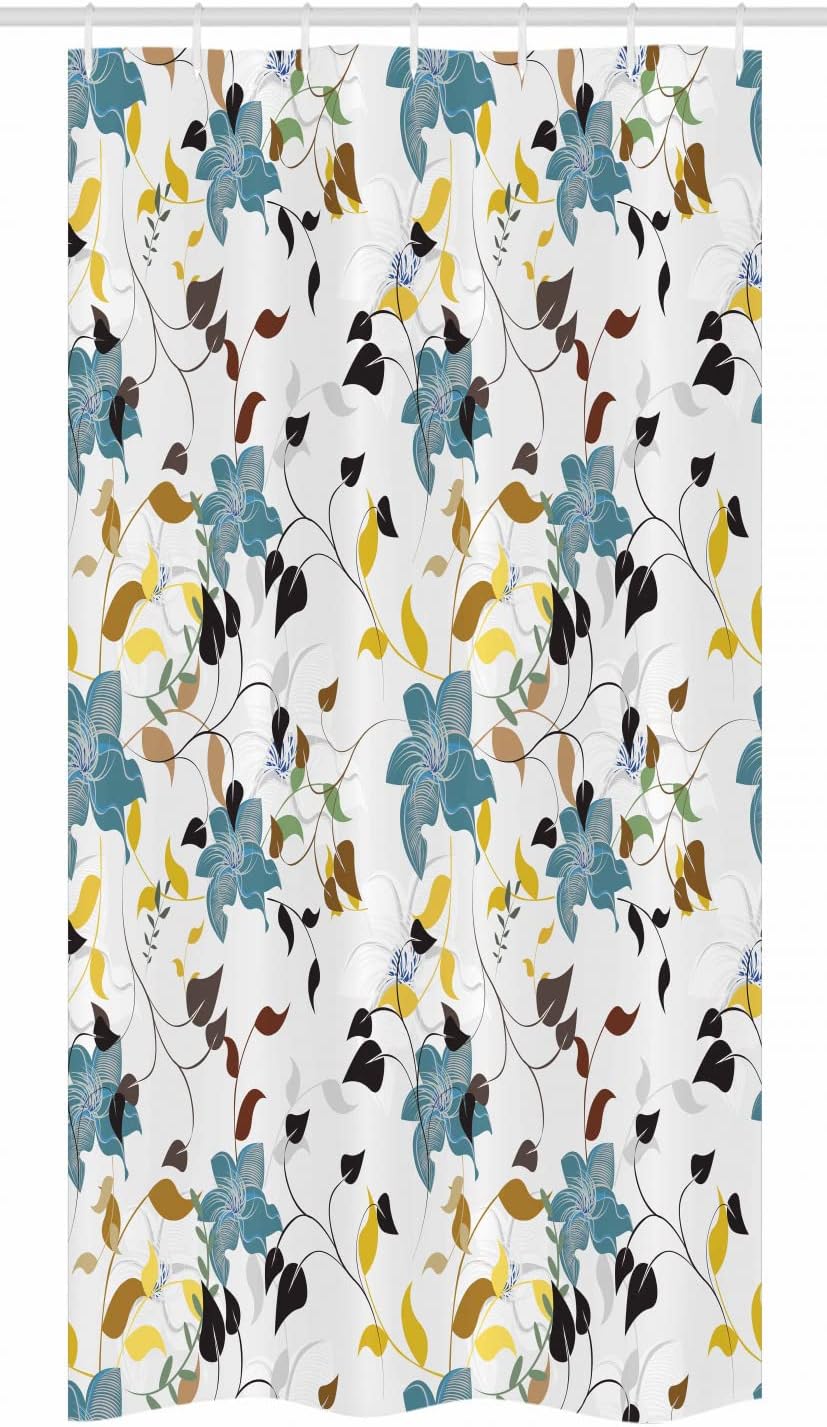 Ambesonne Leaf Stall Shower Curtain, Seasonal Flowers with Colorful Leaves Poison Ivy Plant in Contemporary Design Print, Fabric Bathroom Decor Set with Hooks, 36" W x 72" L, Redwood White Cadet Blue