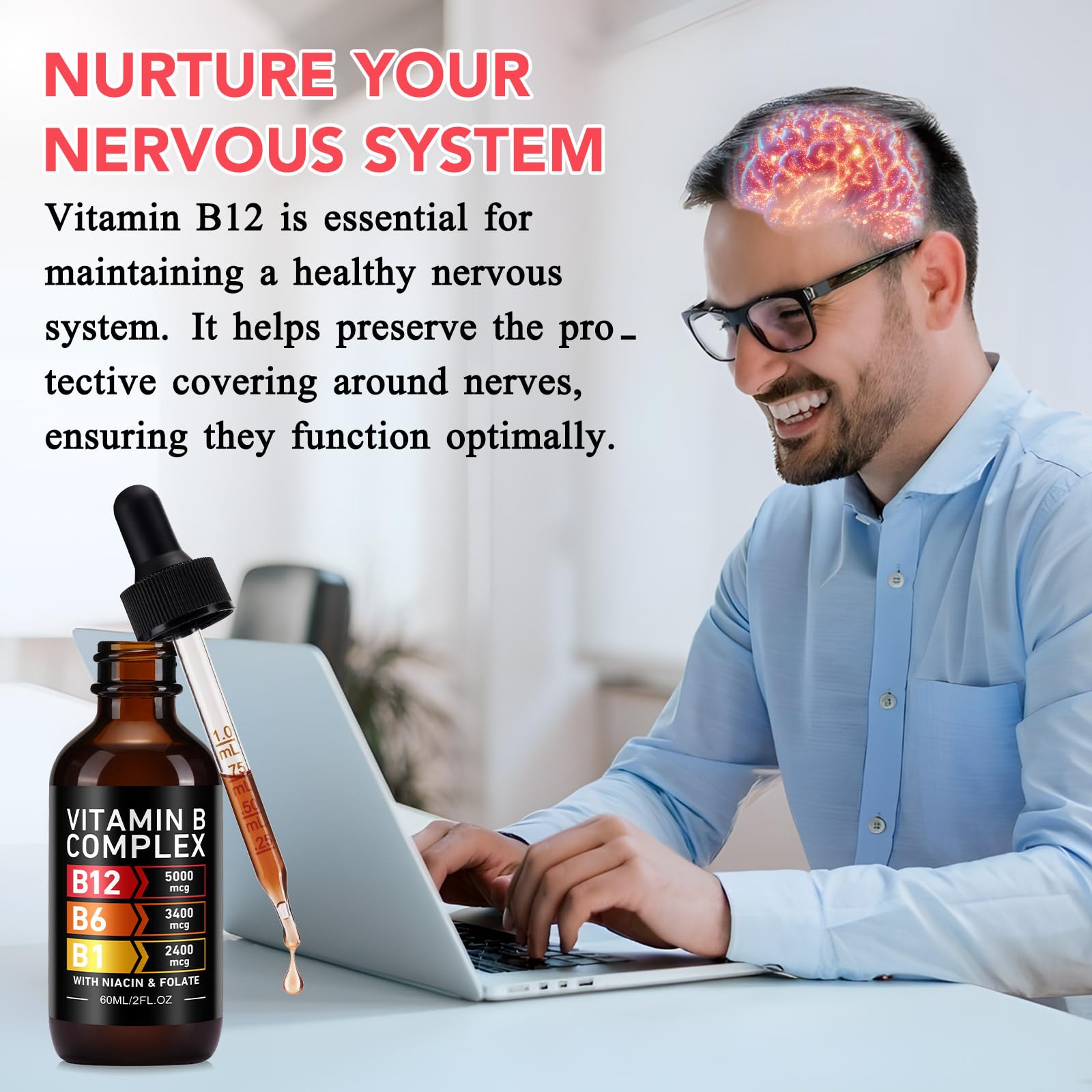 YLXYZUAD Vitamin B Complex Liquid Drops - Vitamin B12 5000mcg | B1, B3, B6, B9 | Niacin & Folate | 60ml (2 Fl Oz) — Amazon image 7