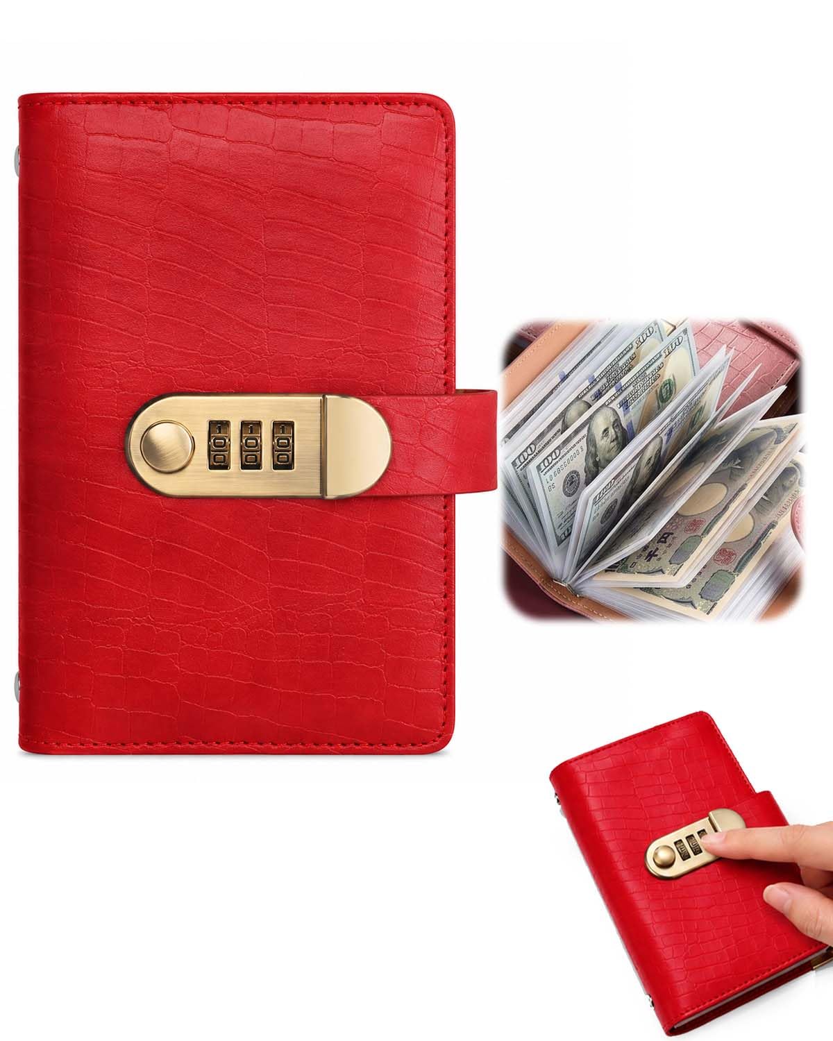 Savings Book with Lock Cash Organizer for Home Budgeting，Red