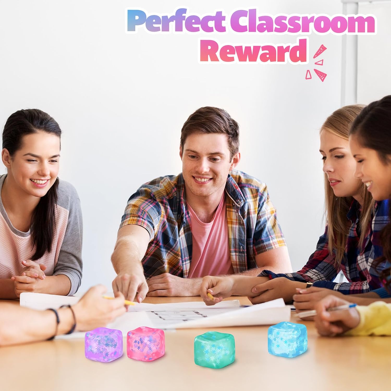 12 Pcs Stress Cube Bulk Slow Rising Ice Cube Stress Balls for Adult Sensory Squeeze Cubes Birthday Gifts for Anxiety Relief Party Favors Goodie Prizes (Blue,Pink,Purple,Green) - Image 6