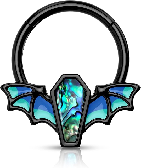 Melighting Septum Rings 16G Halloween Bat Septum Jewelry Surgical Steel 316L Black Red Coffin Daith Earrings Helix Piercing Cartilage Earrings Tragus Piercing for Women Men