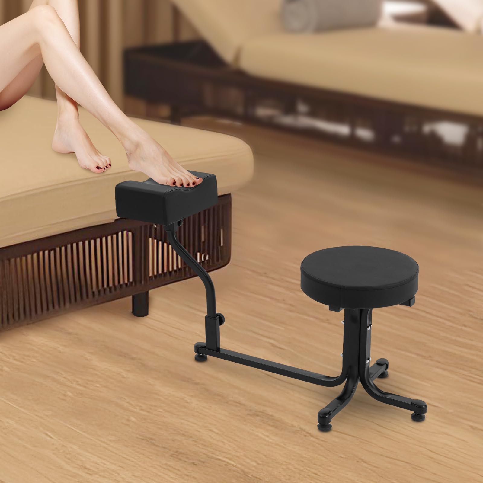 Sgabello per pedicure 2 in 1, con poggiapiedi regolabile, in PVC, per pedicure, manicure, poggiapiedi, fino a 100 kg, per salone di bellezza e benessere (nero)