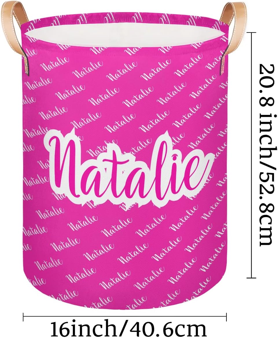 Personalized Laundry Basket, Custom Gift Laundry Hamper, Collapsible Nursery Waterproof Laundry Baskets, Dirty Clothes Toy Hamper with Handles Name Hot Pink