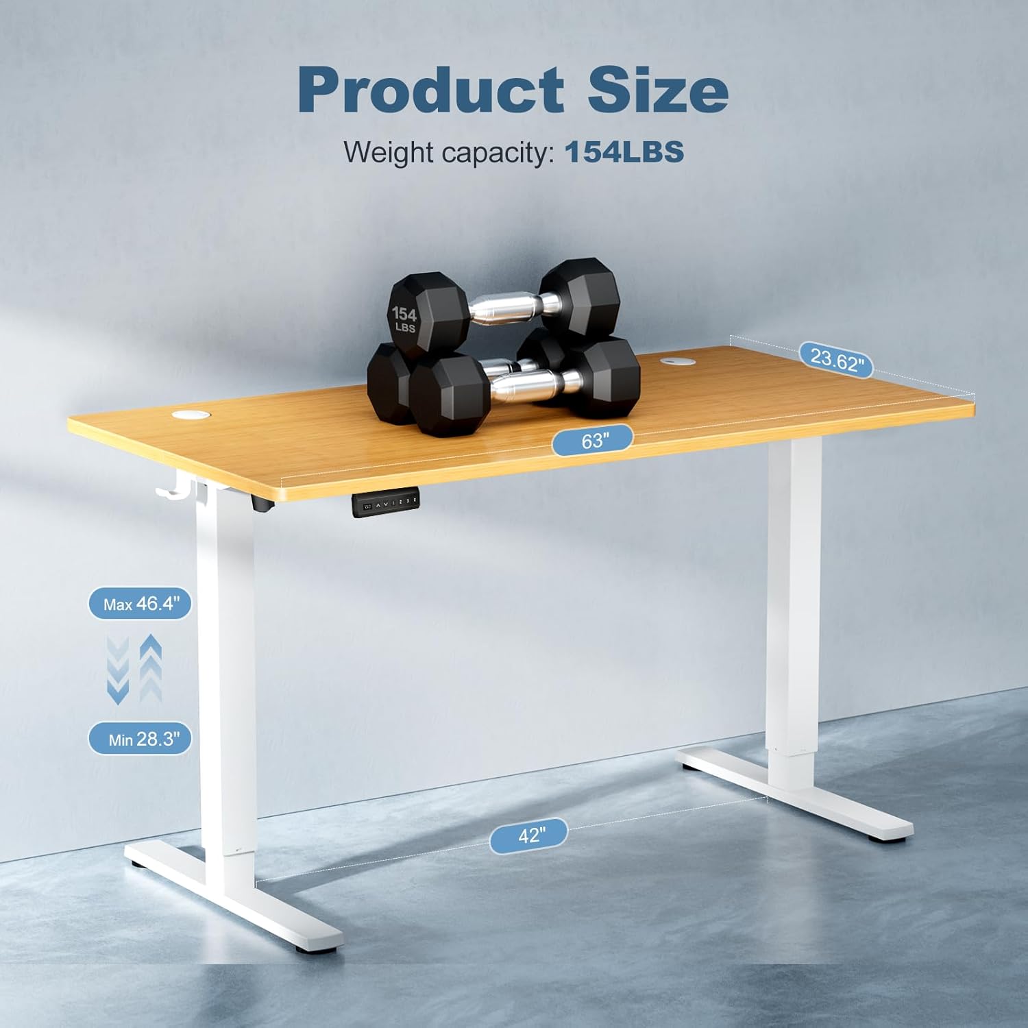 DUMOS 63 Inch Electric Standing Desk Height Adjustable, Sit to Stand Computer Workstations Large Work PC Table Home Office Writing Gaming Desks with Memory Presets for Walking Pad, Bedroom, Oak