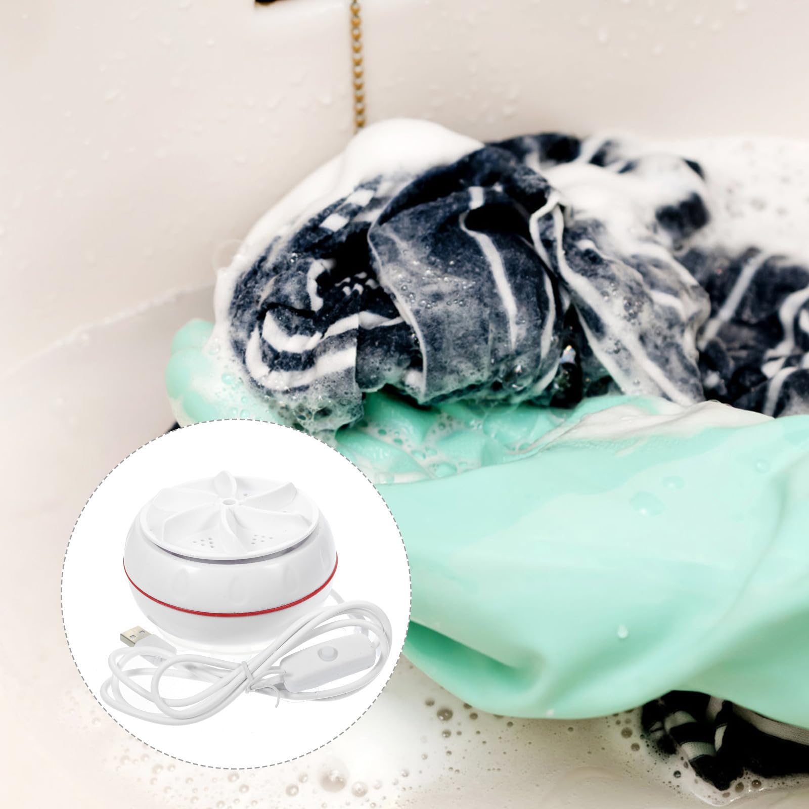 Mini Lave-linge Portable 30w USB Interrupteur, Blanc | Rotation Avant et Arrière, Abs Léger et Transportable, pour Voyages Fréquents et Usage en Dortoir