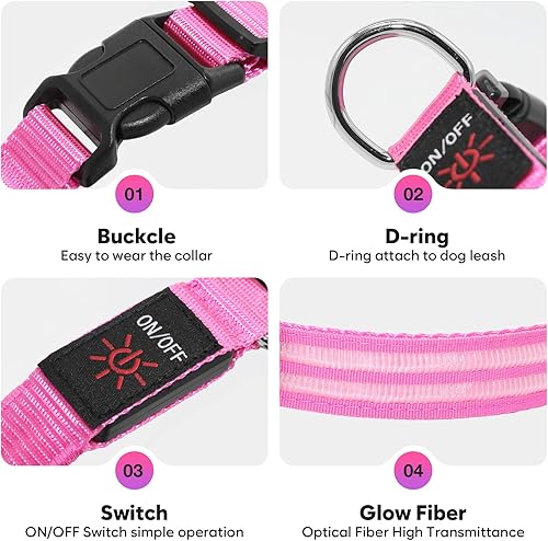 Miniatura 3 de HIGO Collar de perro LED, collar con luz recargable, collar de perro impermeable para que tus cachorros caminen por la noche (rosa, pequeño)