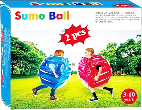 ZHUYNXIR 2 PC Sumo Balls for Kids, Kids Bumper Bounce Ball, Kid Sumo Balls, Lawn Game Ball for Child Outdoor Team Gaming Play, 24 inch, Blue+red.