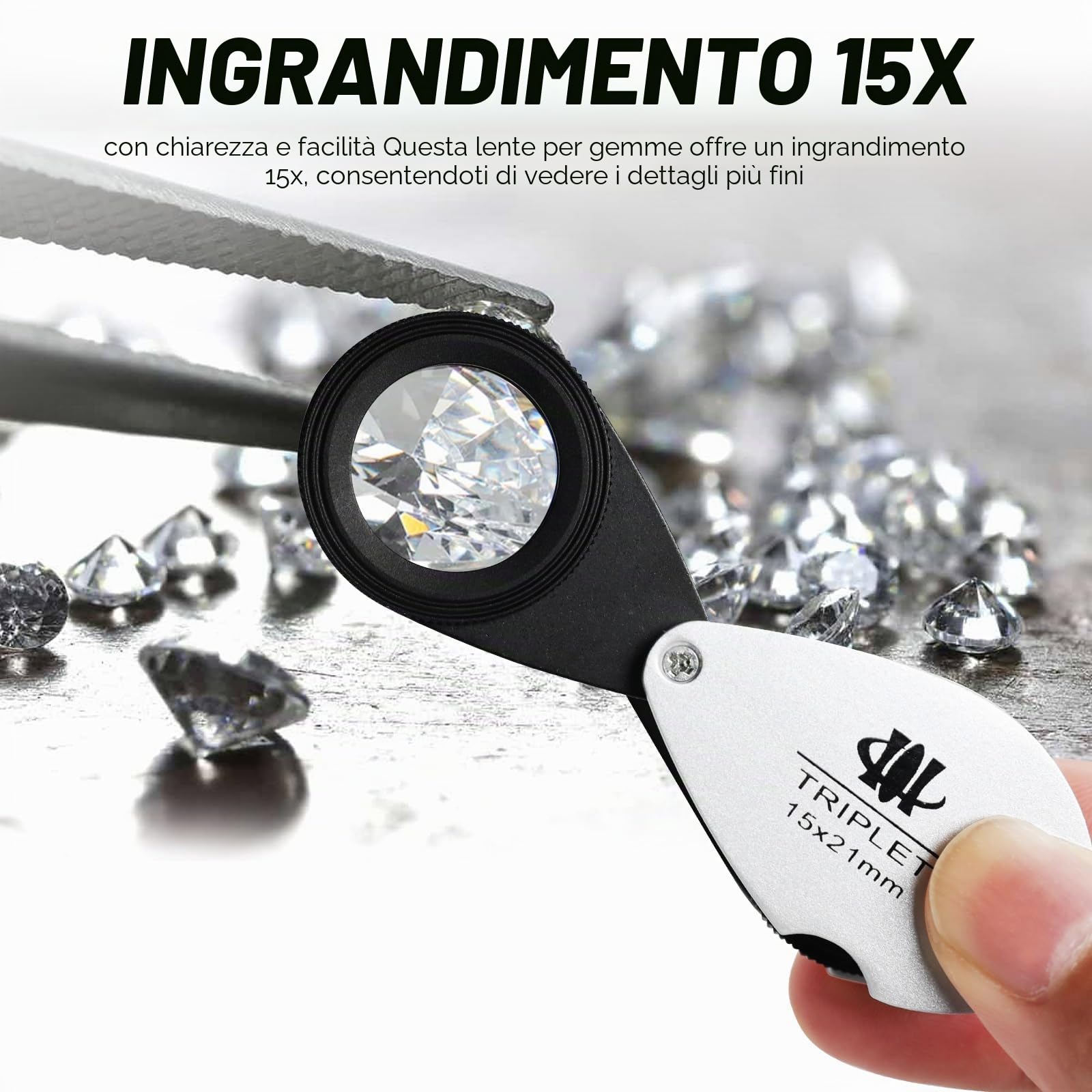 Lente d'ingrandimento 15x con filtro in giadeite, lente da 21 mm, telaio in alluminio, design a doppio vetro, per gioielli, strumento per collezionisti di giada