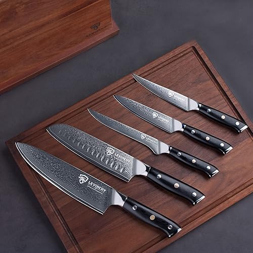 Miniatura 5 de LEVINCHY Damasco Juego de cuchillos de cocina 6 piezas, mango G10 de alta calidad, cuchillo de chef, Santokudeshuesadoutilidad, filetebloque
