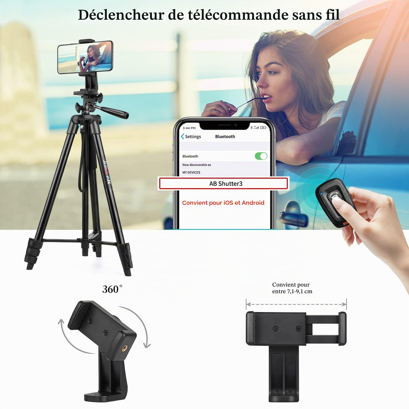 JOILCAN Trepied Smartphone, 161cm Extensible Alluminio Trepied Telephone avec Télécommandeet, Compatible avec iPhone/Samsung/Appareil Photo Petit, Selfie Stick pour Android/iOS