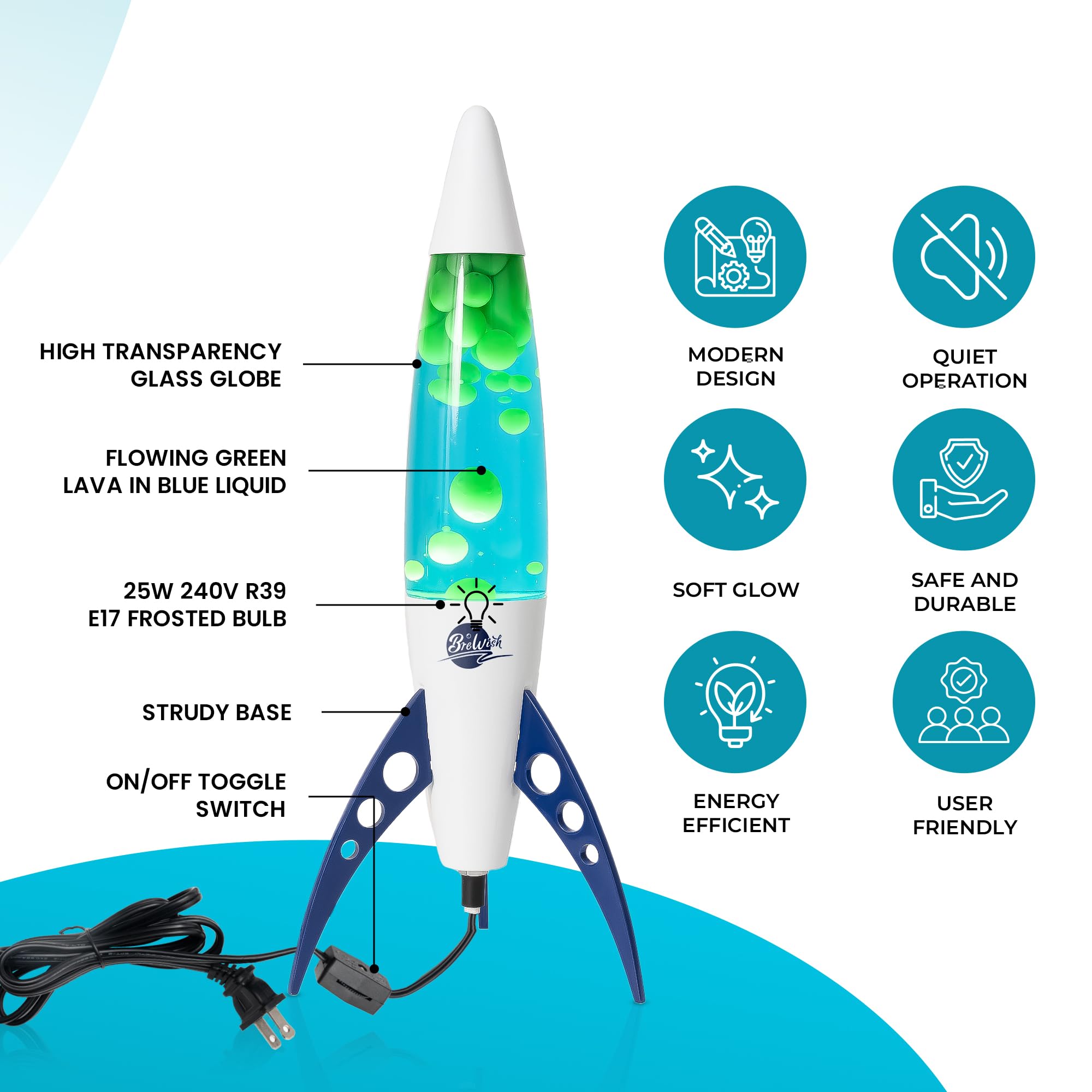 Brewish 17-Inch Liquid Motion Lamp | Magma Lamp with Blue Liquid