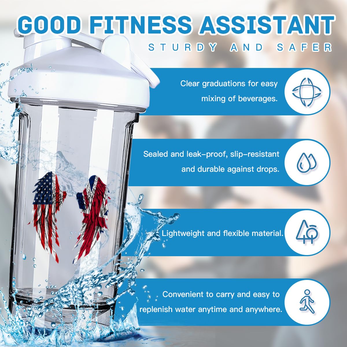 Wings America and Britain Flag 18 Ounce Shaker Cup,Fashion Theme Pattern Shaker Bottle Leak-proof Workout Shake Bottles 500ML/18 oz Perfect for Pre Workout-3-1