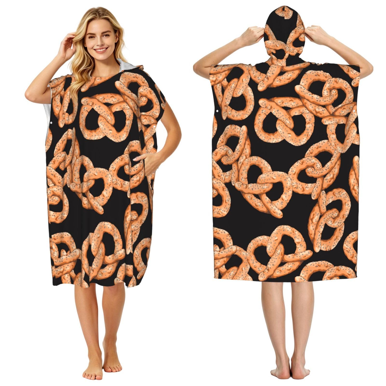 Poadnly Fresh Pretzel, Adult Hooded Beach Towel 90 x 110 cm,Changing Bath Robe, Surf Poncho Towel For Women Men