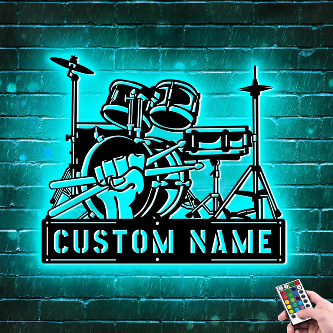 ALICESER Personalized Drum Set Music Metal Light Sign for Wall Art, Custom Drum Performance with Name Metal Neon Sign RGB Led Music Room Decor, Custom Gift for Musicians Christmas Birthday (Style 3)
