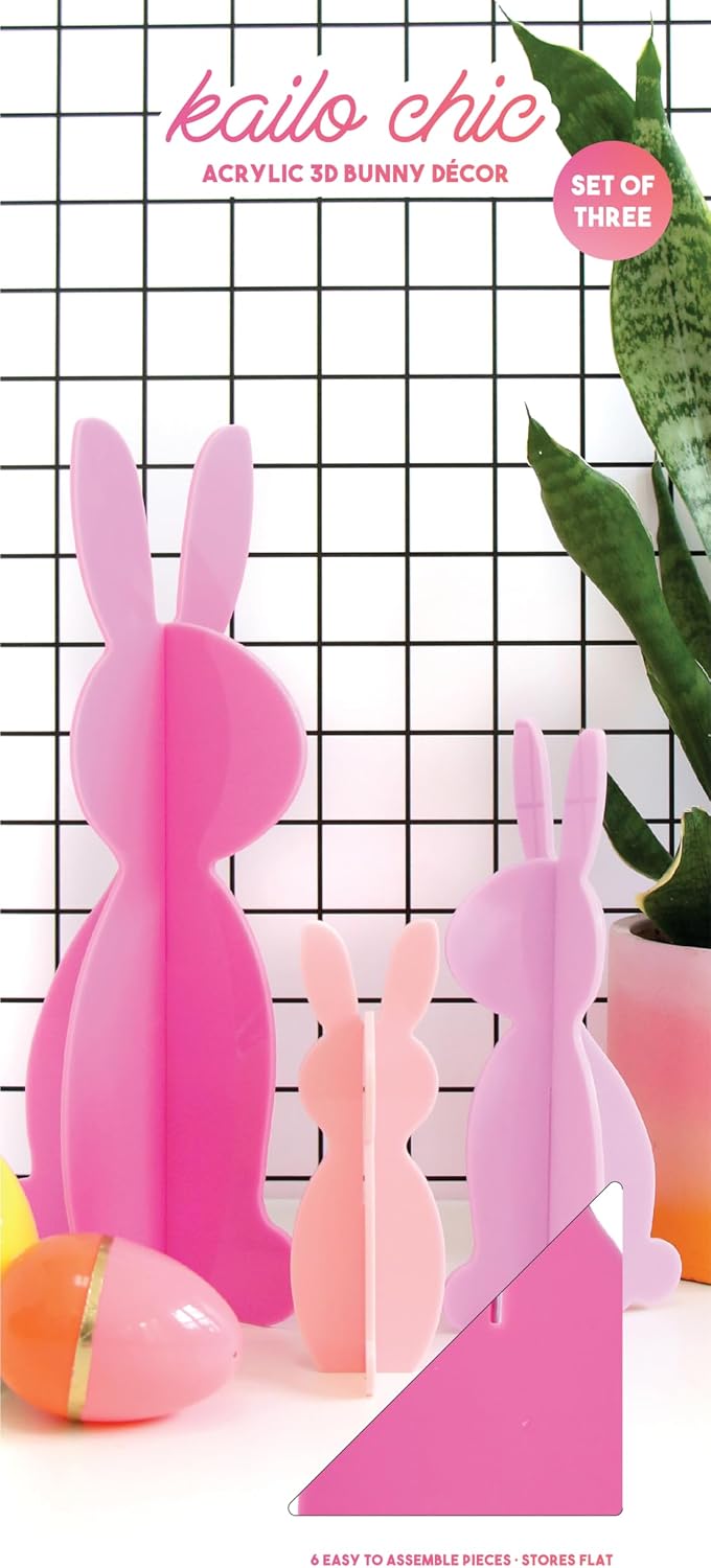 C.R. Gibson Kailo Chic Acrylic Bunny Spring and Easter Decorations, Sizes Vary, Pink and Lavender, 3 Pieces