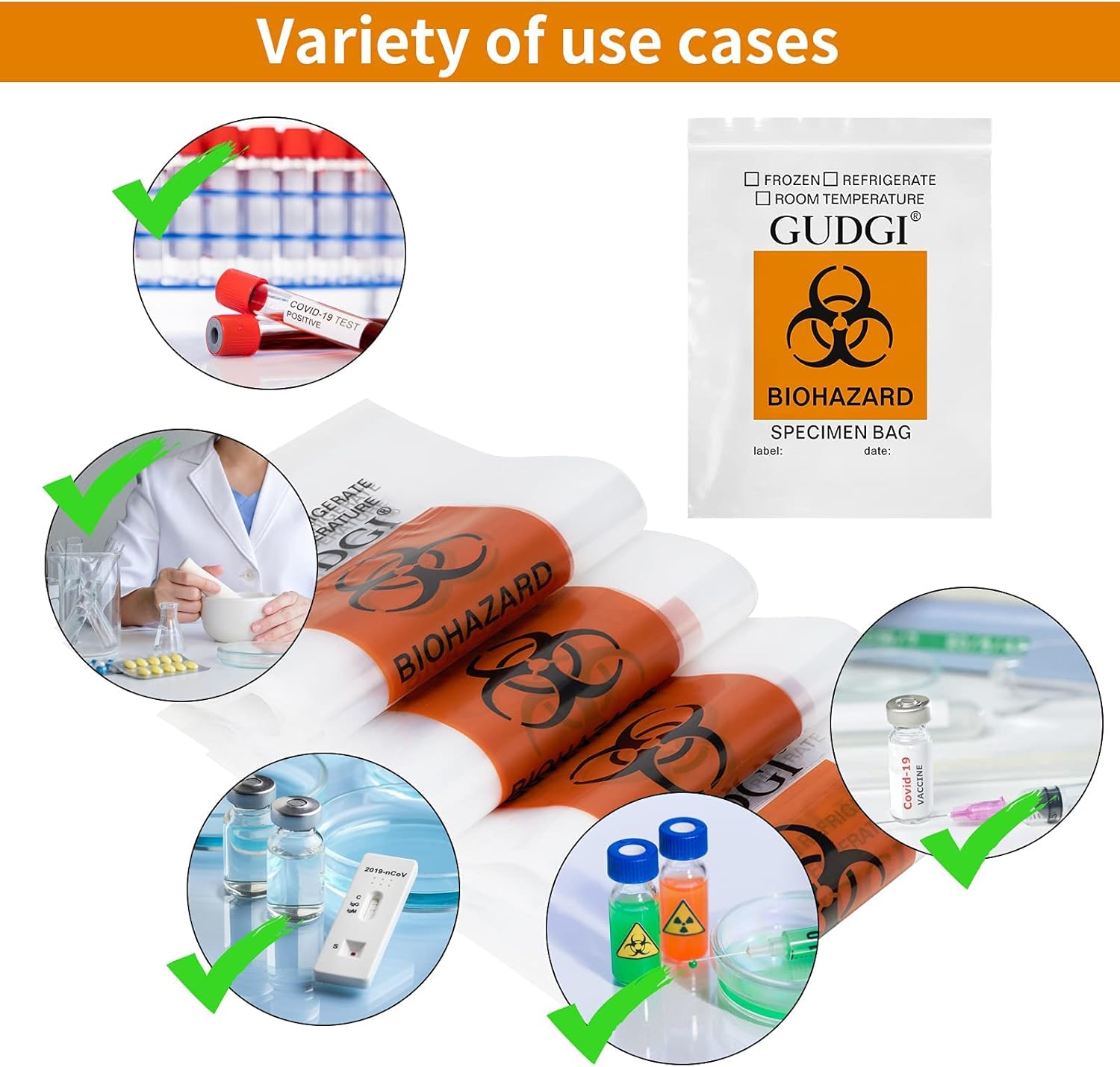 GUDGI Biohazard Specimen Bags With Warning Label/Zip For Sampling And Storage In Laboratories, Hospitals, Clinics And Homes (100 Pack-5"x7") : Industrial & Scientific