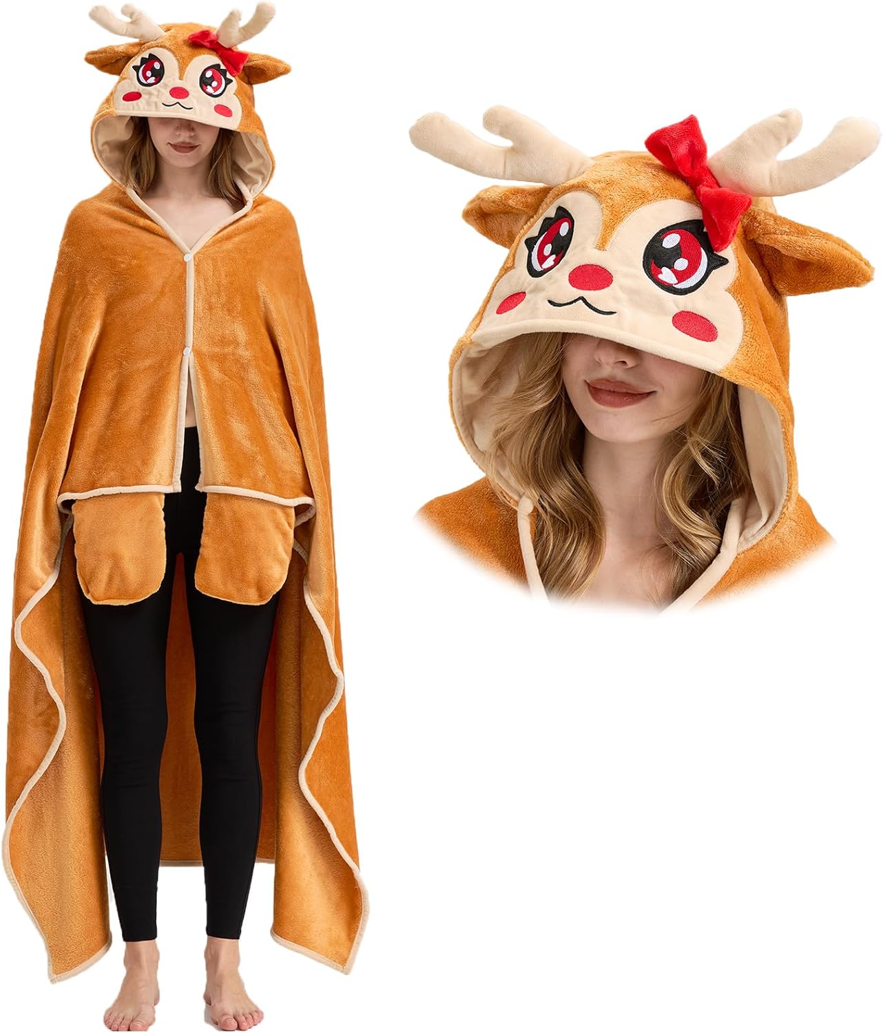 Deer Wearable Blanket Cute Animal Blanket Hoodies for Adults Deer Costume Funny Gifts for Women Men