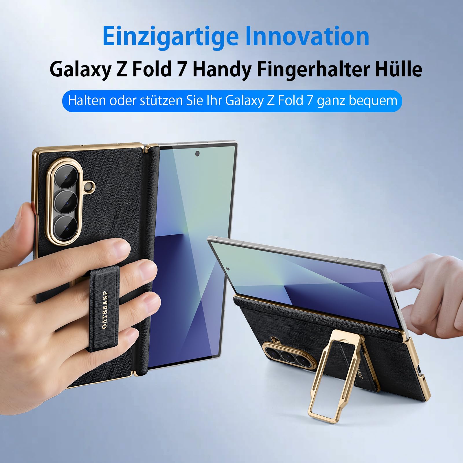 Custodia in pelle per Samsung Galaxy Z Fold 7, con supporto per dita, girevole a 360 gradi, protezione militare, resistente agli urti, antigraffio, per Z Fold7, colore: nero