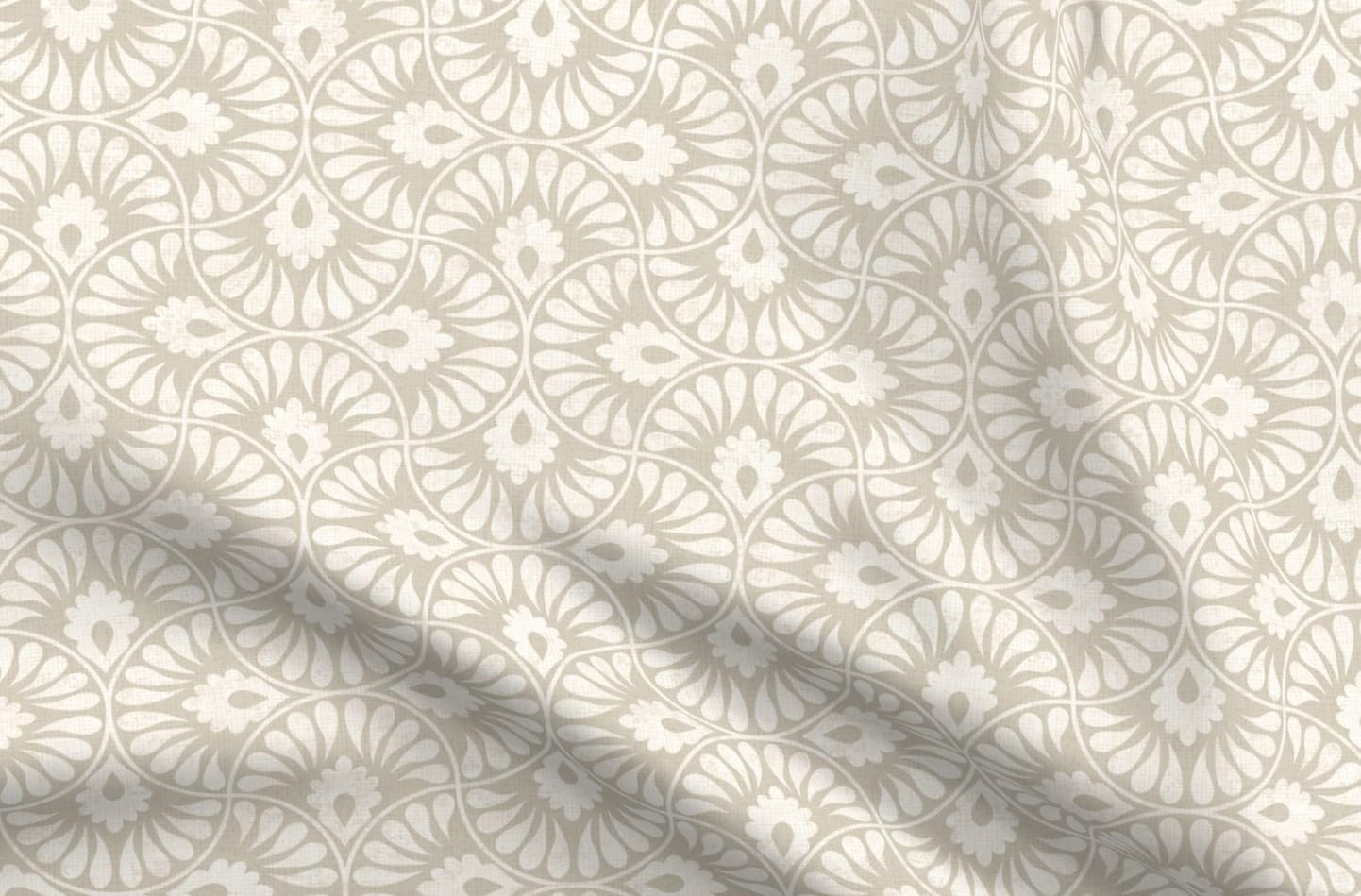 Spoonflower Fabric - Scallop Abstract Traditional Farmhouse Natural Neutral Cottagecore Printed on Petal Cotton Fabric Fat Quarter - Sewing Quilting Apparel Crafts Decor