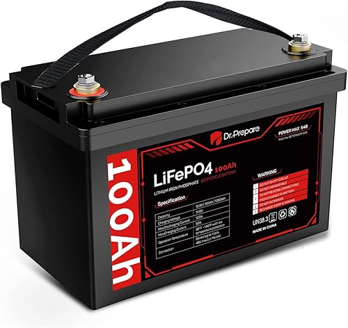 DR.PREPARE Batería LiFePO4 de 12 V 100 Ah, baterías de litio de 12 V con BMS de 100 A, batería de fosfato de hierro y litio de ciclo profundo de