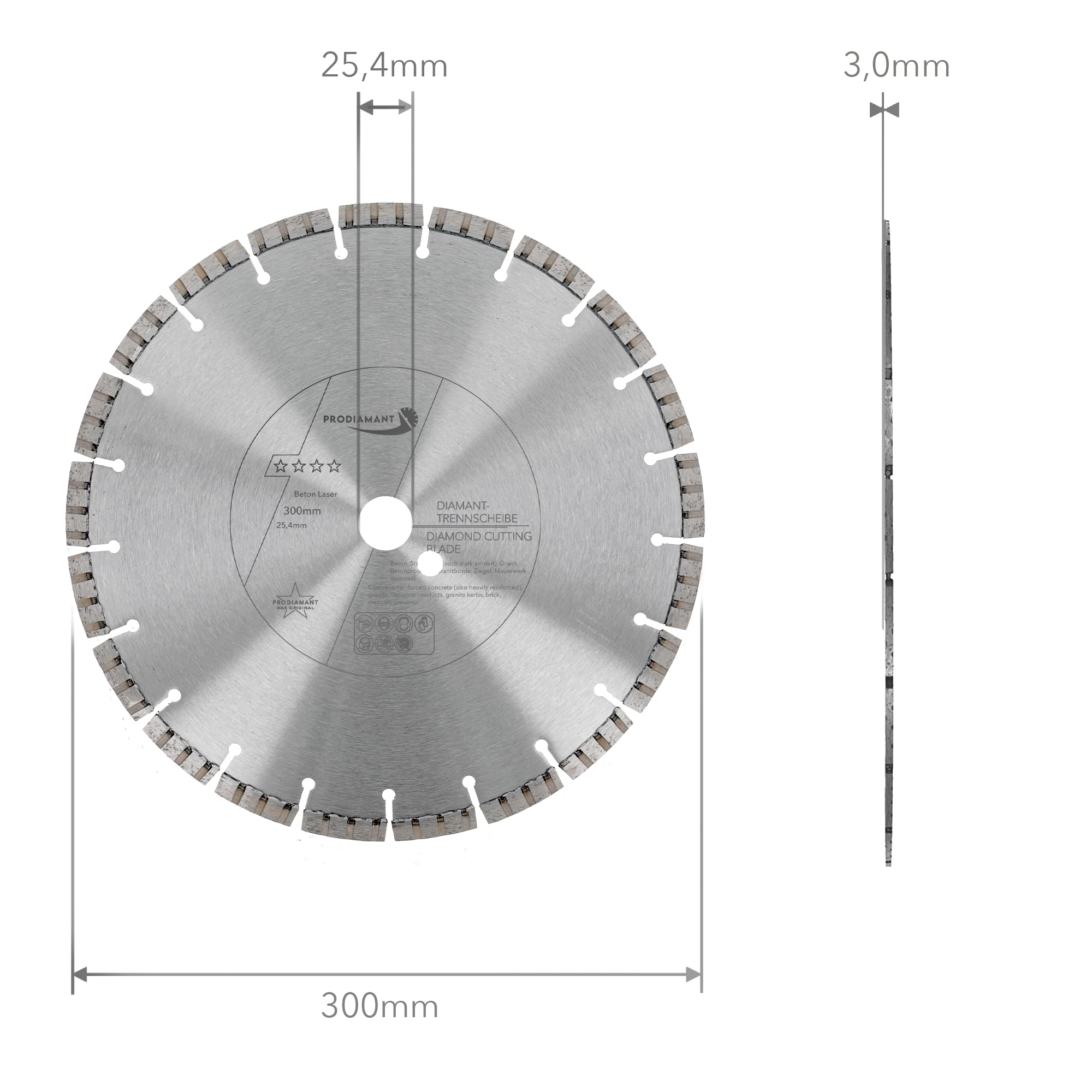 PRODIAMANT Disco de Corte Diamantado Premium Láser Hormigón 300 mm x 25,4 mm - Soldadura Láser, corte profesional Hormigón y Cemento, Máxima Seguridad y Duración, apto para Sierra de Pavimento