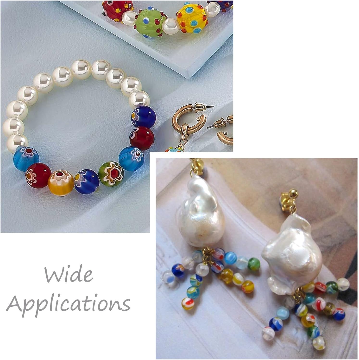 Fashewelry 325Pcs 6mm Tiny Millefiori Glass Round Ball Beads Mixed Colors Mosaic Glass Spacer Loose Beads Handmade Flower Pattern Lampwork Beads for Jewelry Making DIY Crafts - Image 6