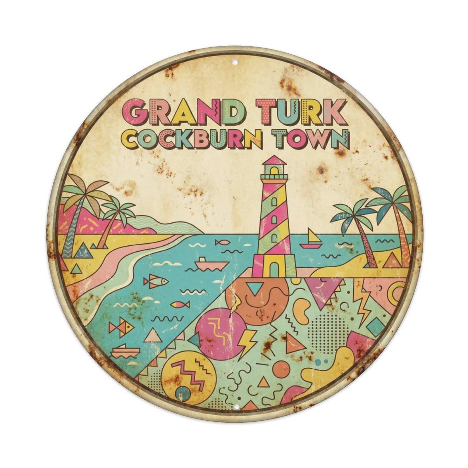 Beach Destination Grand Turk Island Cockburn Town Metal Tin Sign