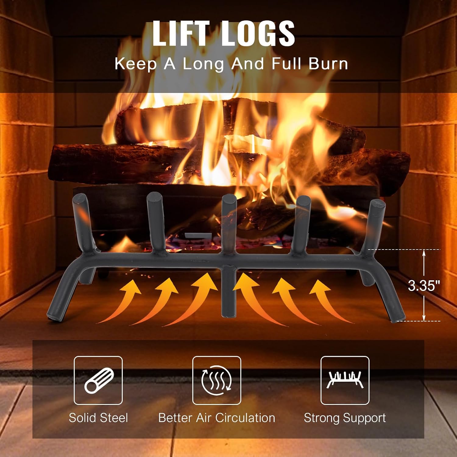 Fireplace Grate 17 inch - Fireplace Log Grates Heavy Duty Solid Round Steel | Log Grate for Fireplace No Assembly Required, Burning Wood Stove Grate for Indoor Chimney Hearth, Outdoor Camping