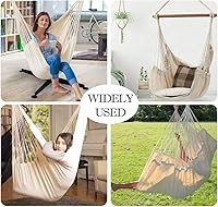 Vista 4 de Silla hamaca colgante de cuerda para interiores y exteriores, columpio de hamaca de tejido de algodón resistente, máximo 300 libras