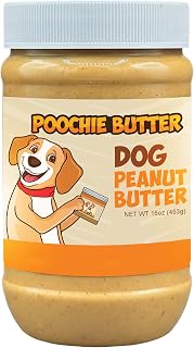 Poochie Butter Natural Dog Peanut Butter - Made in USA Healthy, Creamy Peanut Butter Spread for Lick Mats & Food Toppers - Dry-Roasted Peanuts Non-GMO No Sugar Added Dog Treats - 16 Oz (Pack of 1)