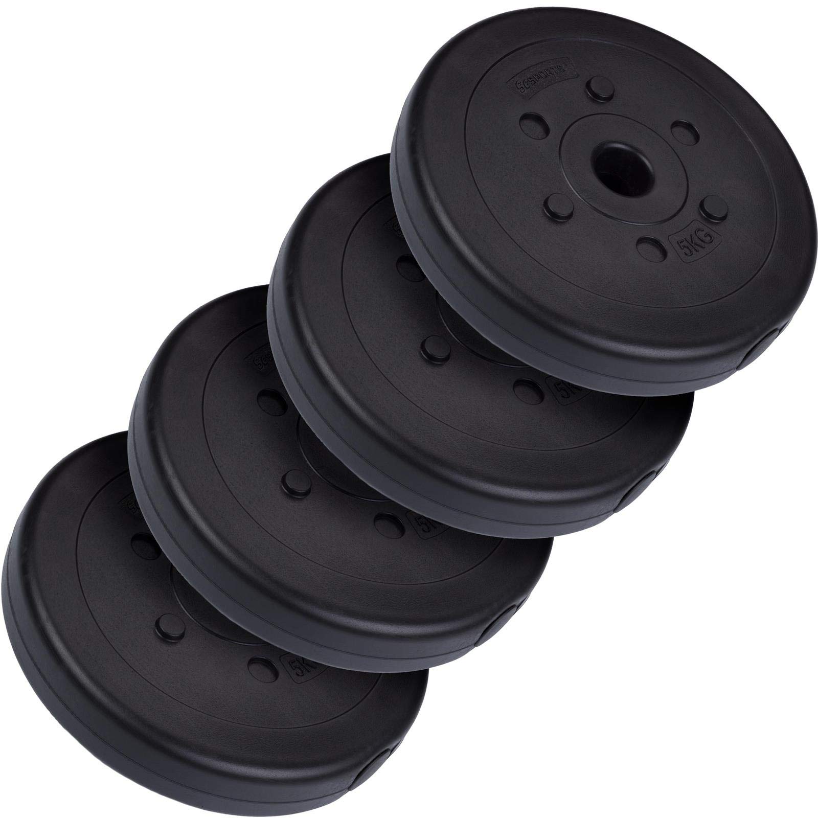 ScSPORTS Lot de disques d'haltères - 10/15/20/30/40 kg - Alésage 30/31 mm - En plastique - Noir - Lot de disques de poids, disques d'haltères, disques de fitness, poids pour haltères