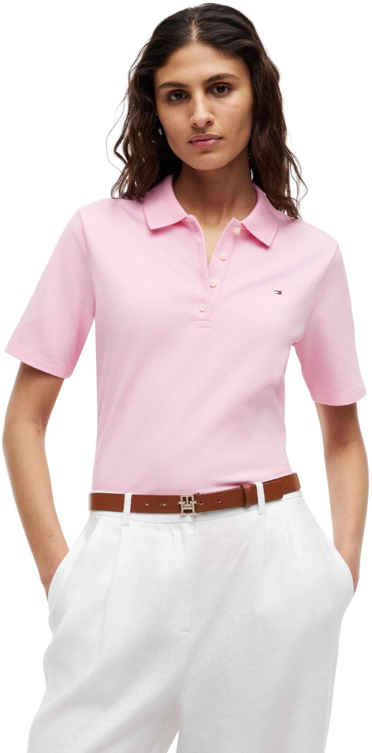 Tommy Hilfiger Damen Poloshirt Kurzarm 1985 Pique Regular Fit, Rosa (Classic Pink), XS