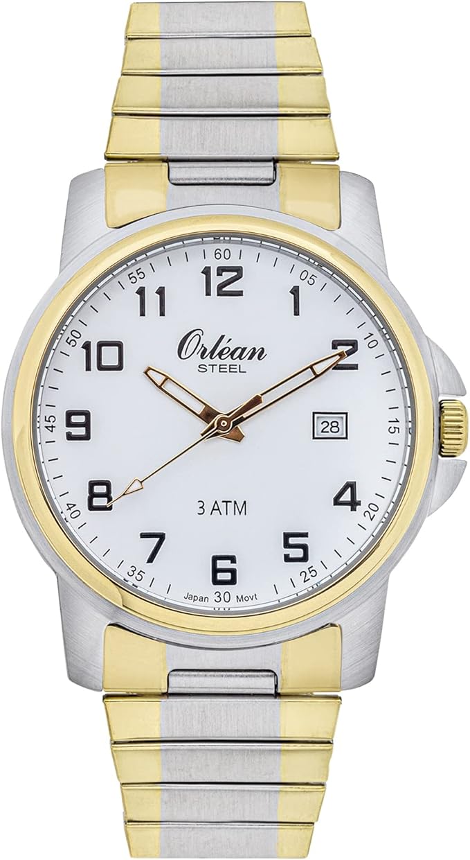 Orlean Mens Easy to Read Stretch Watch with Date Full