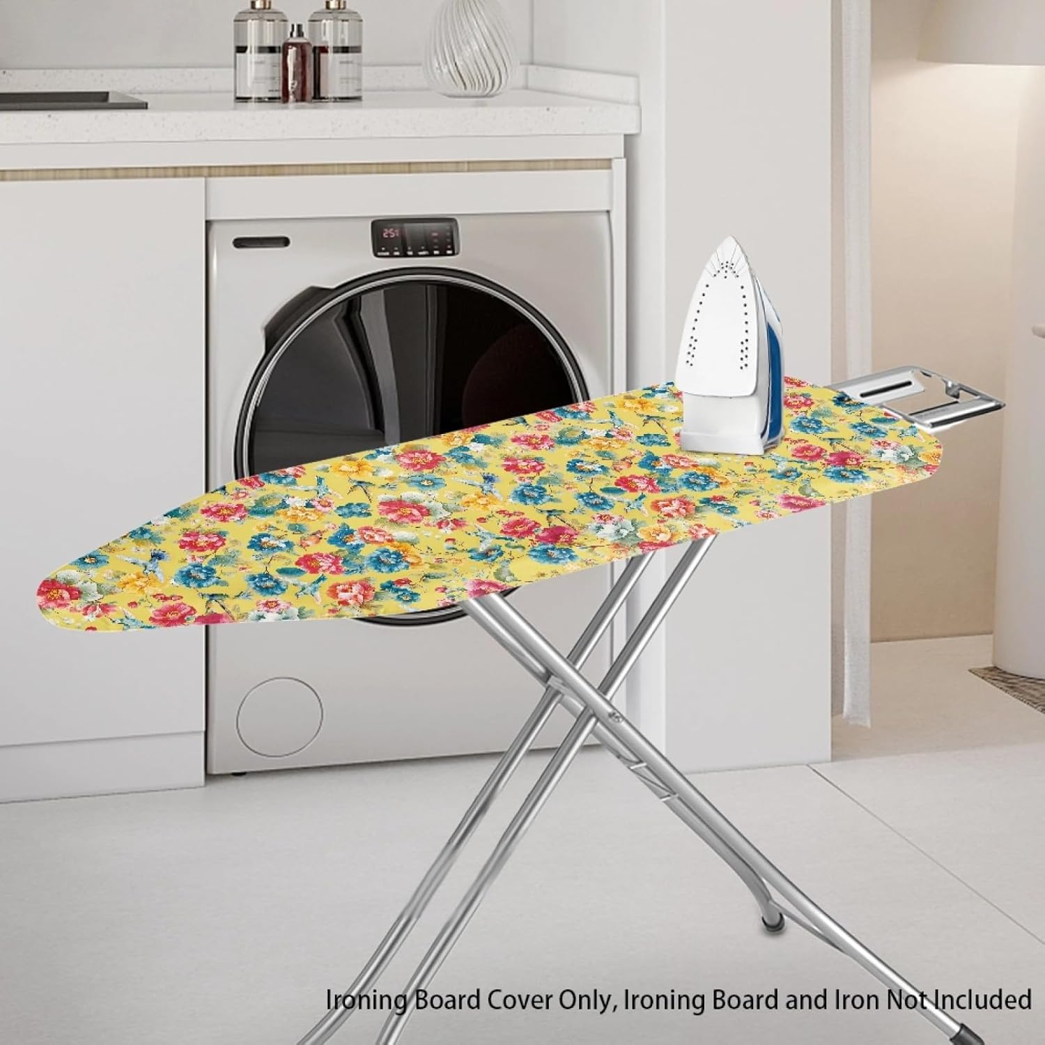Flowers Ironing Board Cover,16"x55" Standard Ironing Board Cover with Elastic Edge and Hook and Loop Fasteners, Scorch & Stain Resistant, Polyester Home Ironing Board Covers, Oil Paint Floral