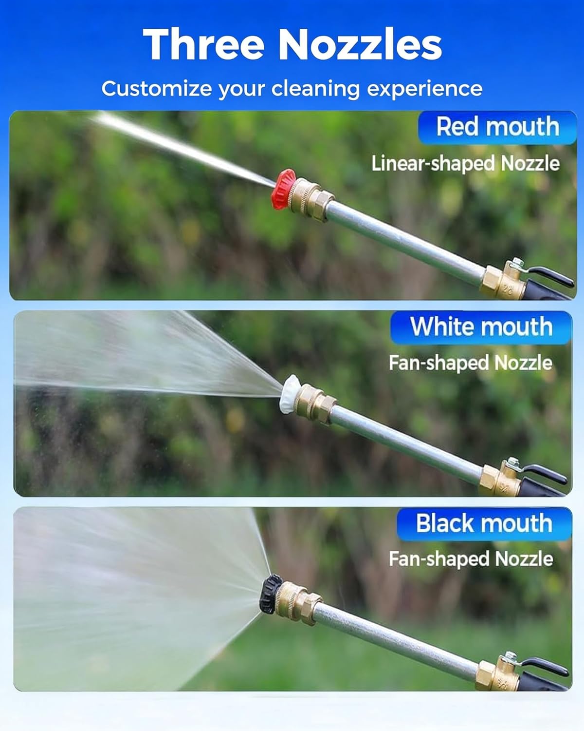 Garden Hose Nozzle High-Pressure Washer with 3 High-Pressure Nozzles,Jet Garden Hose to Mini Power Washer Attachment Adapter-3/4 Ght to 1/4,For Car Wash,Patio Gardens Outdoor Cleaning