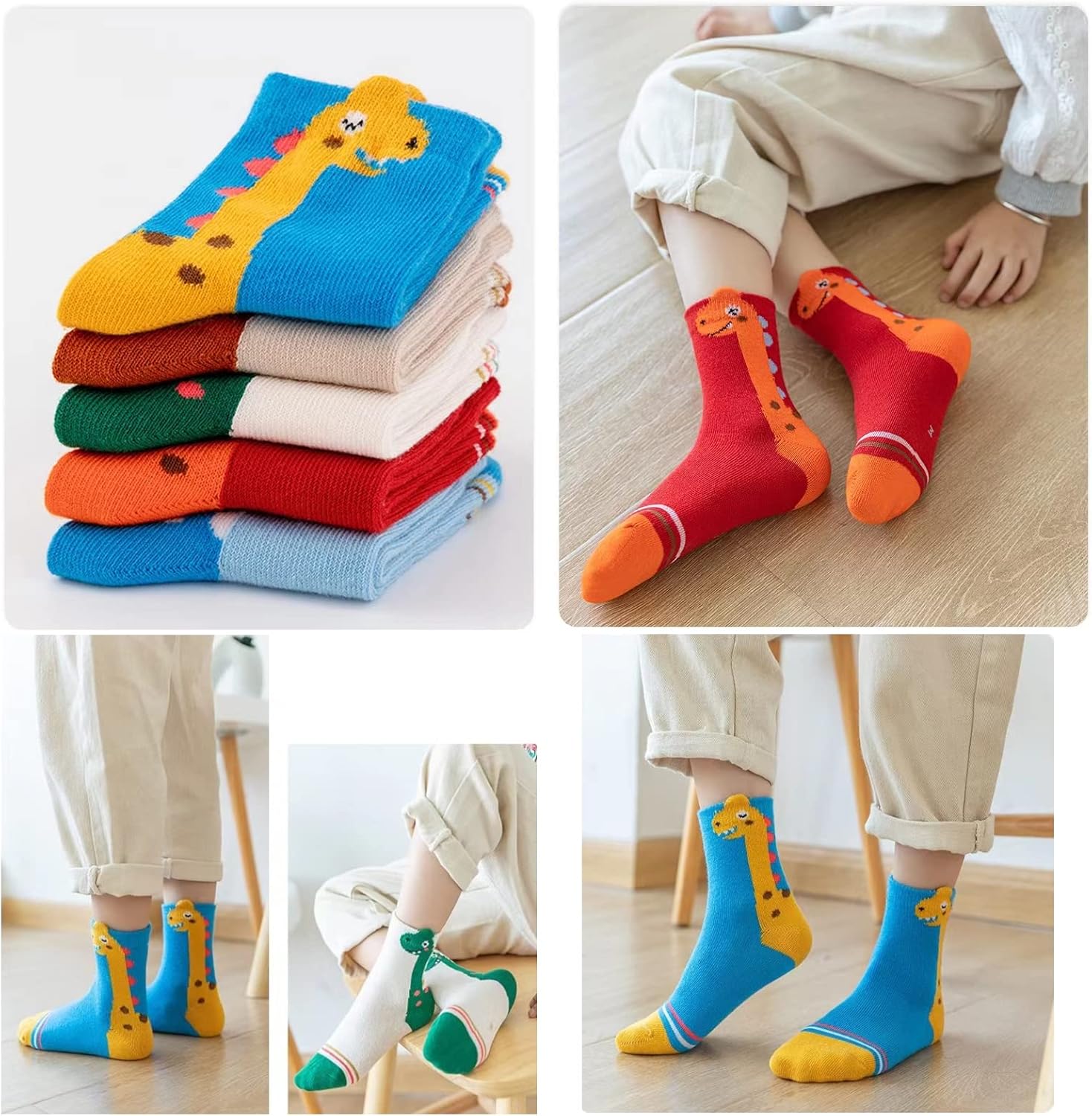Miniatura 4 de YIPINU Calcetines de dinosaurio para niños y niñas de 1 a 3 años y 9 a 12 años, paquete de 5 calcetines de regalo para niños