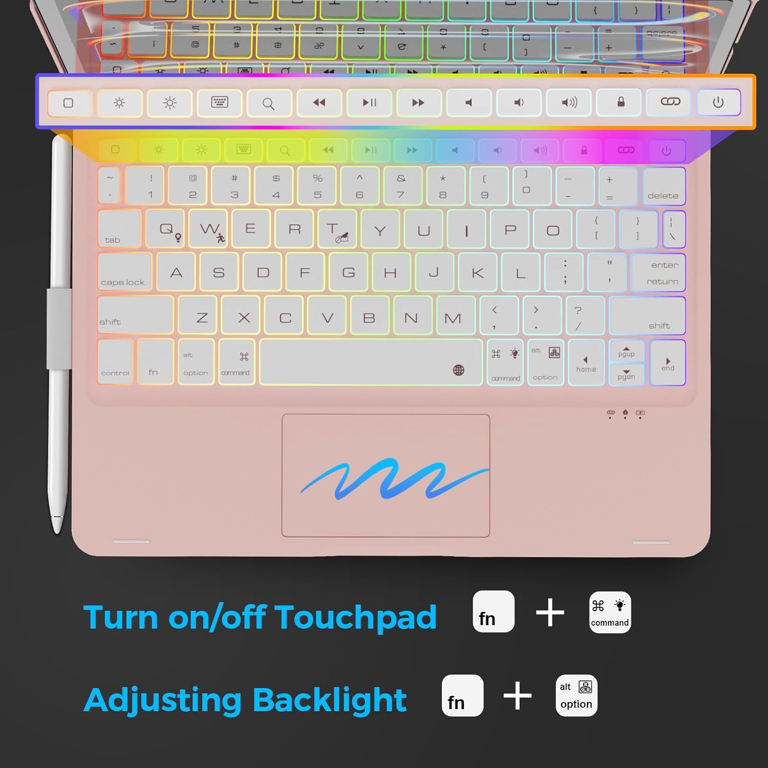 NOKBABO Keyboard Case for iPad Pro 11 inch(M5 2025 / M4 2024), Wireless Keyboard with Rainbow Backlight, Built-in Trackpad, 360°Rotatable & Pencil Holder, iPad Pro 11 M5/M4 keyboard case - Bright Pink