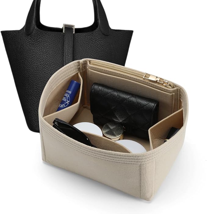 Purse Organizer Insert for Handbag Felt,Bag Shaper Insert Fit H Piction18, 6 Pockets (Beige, Small)