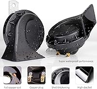 Vista 4 de FARBIN Kit de bocina de aire eléctrica de 12 V para camión, coche, SUV, motocicleta, barco - Bocina negra con arnés de cables